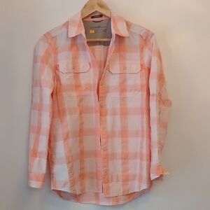 Women's Travex Esy Wash Eddie Bauer Peach and White Plaid Shirt